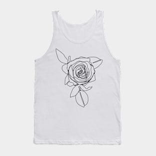 Rose Flower With Leaves One Line Art Tank Top